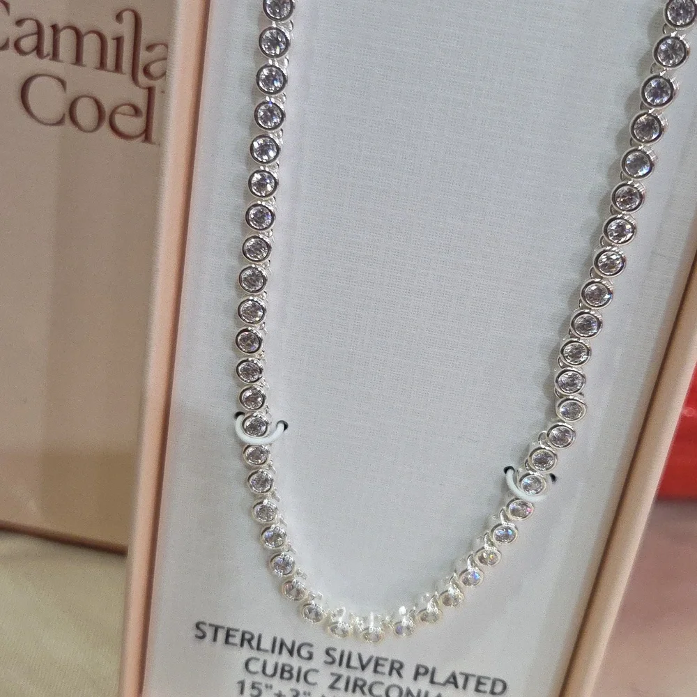 💎▪️ Camila Coelho▪️ Beautiful  Silver Tone Cubiz Zirconia 15in  Necklace